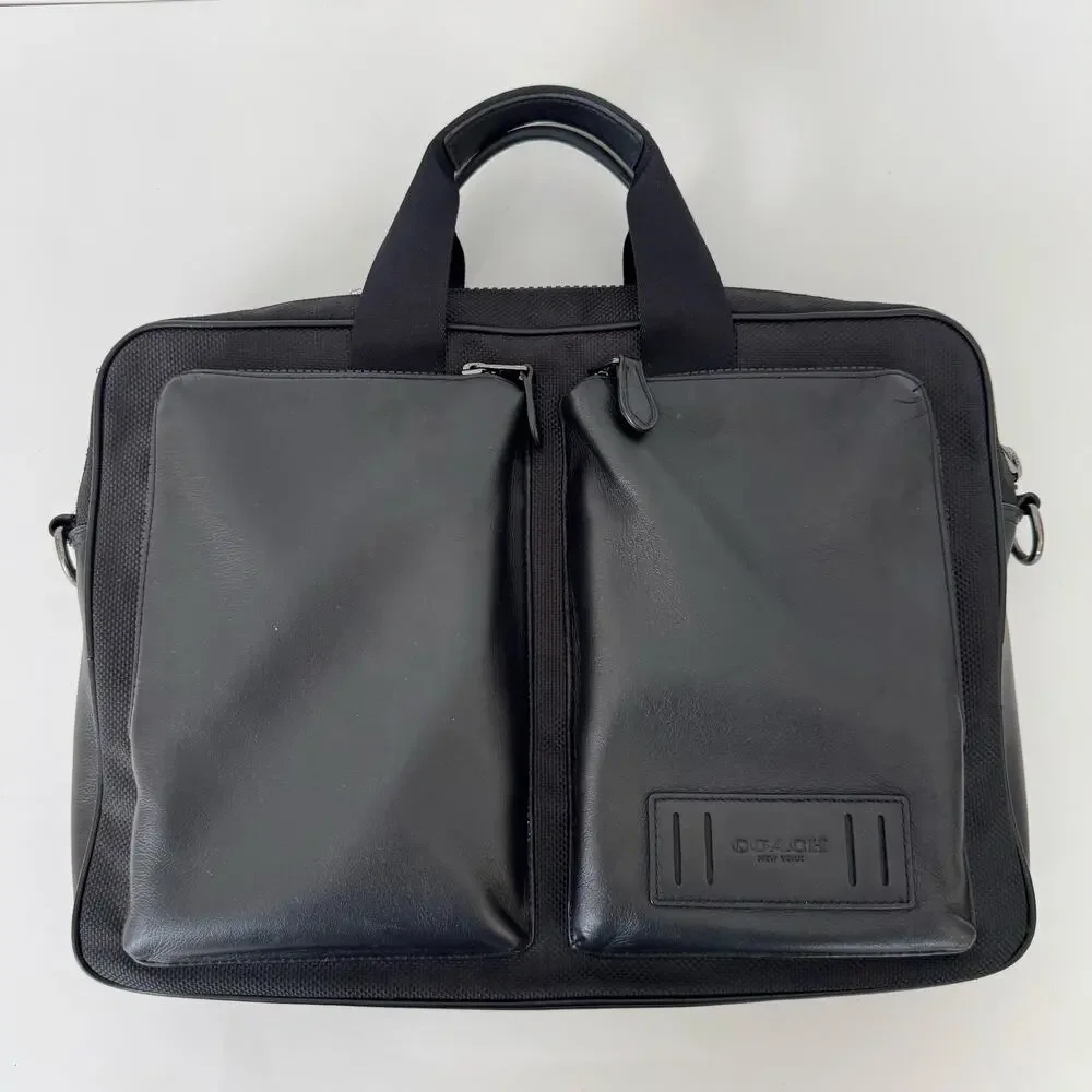 Coach Rider Briefcase Leather Nylon Business Travel Laptop Bag Black 6705